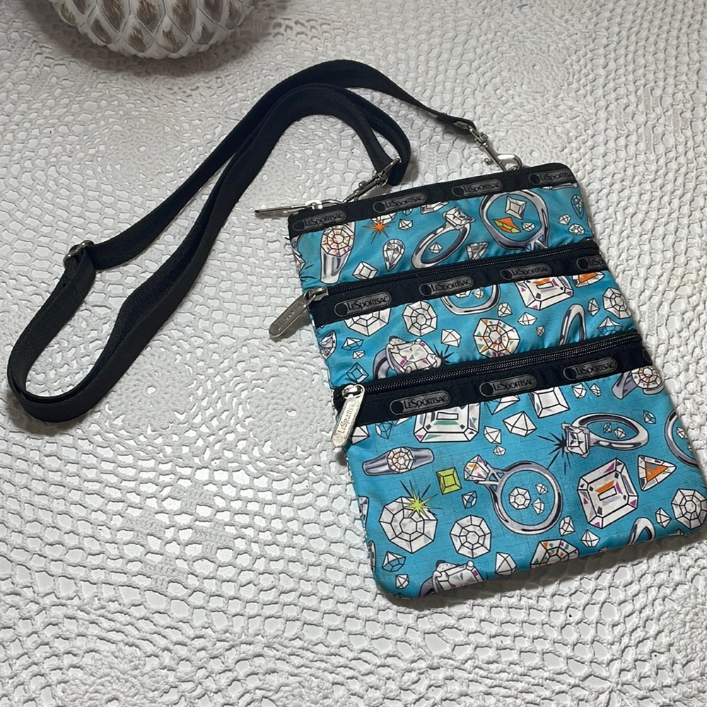 Lesportsac Crossbody Bag with Diamond Ring Jewel Gem Bling Print 2009